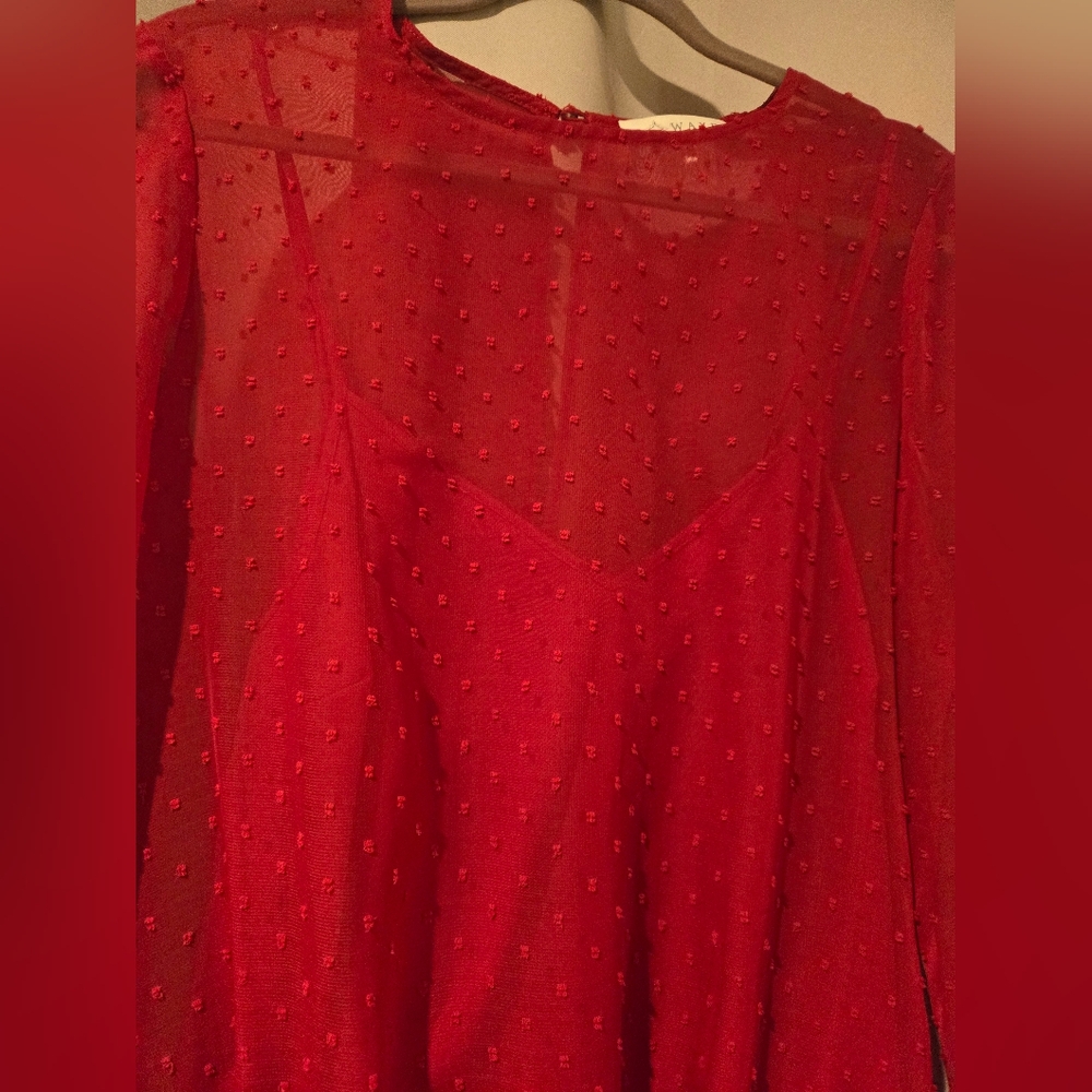 WAYF RED SHEER BLOUSE BODYSUIT WITH LINING - Picture 5 of 7
